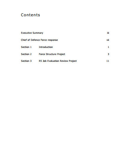 Progress on determination of NZDF personnel requirements contents page