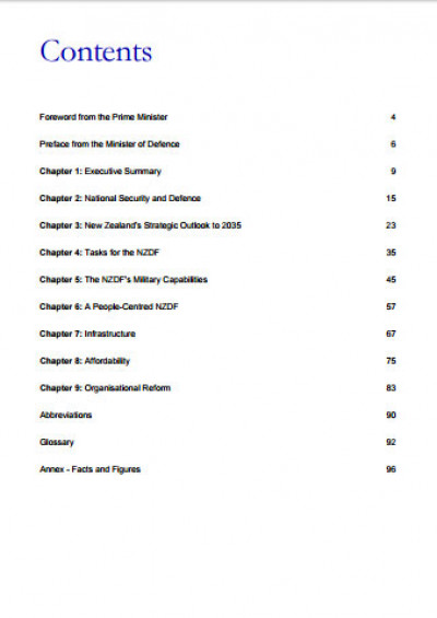 Defence White Paper 2010 contents