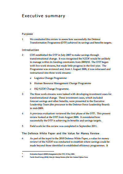 Benefits from the Defence Transformation Programme executive summary page 400x565