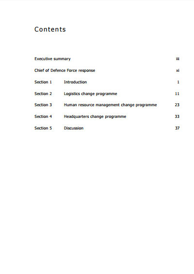 Benefits from the Defence Transformation Programme contents page 400x565