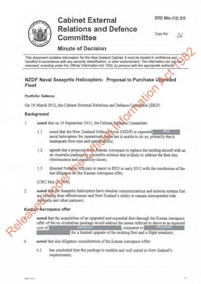 nzdf naval seasprite helicopters cabinet documents
