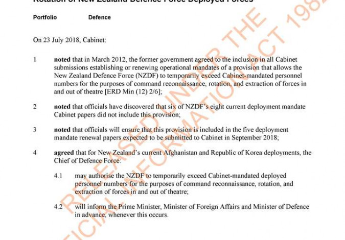 Rotation of NZDF Deployed Forces Cabinet Material